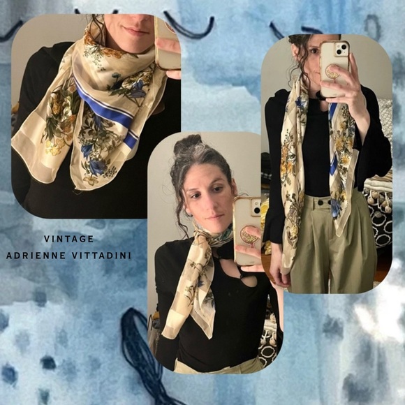 Adrienne Vittadini vintage cream blue striped floral sheer scarf - Picture 3 of 16
